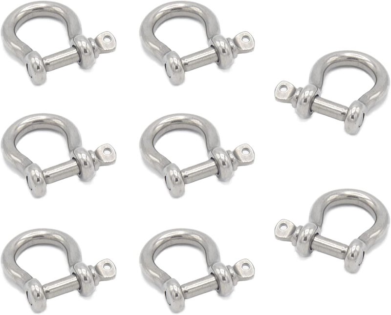 Cheerock 8pcs Screw Pin Anchor Shackle, Stainless Steel M5 Bow Shackle, 3/16 Inch D Ring Clevis Shackle, Anchor Shackle with Screw Pin for Chains Wirerope Paracord Outdoor Camping - Image 1